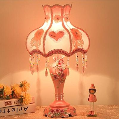 Best to Buy Style Dimmable Table Lamp Victorian Jeweled Desk Lamp Floral Cloth Art+Resin (Pink)