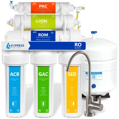 Express Water Reverse Osmosis Deionization Water Filtration System 6 Stage RO System with Faucet and Tank Under Sink Water Filter with Deionization Water Filter 100 GPD