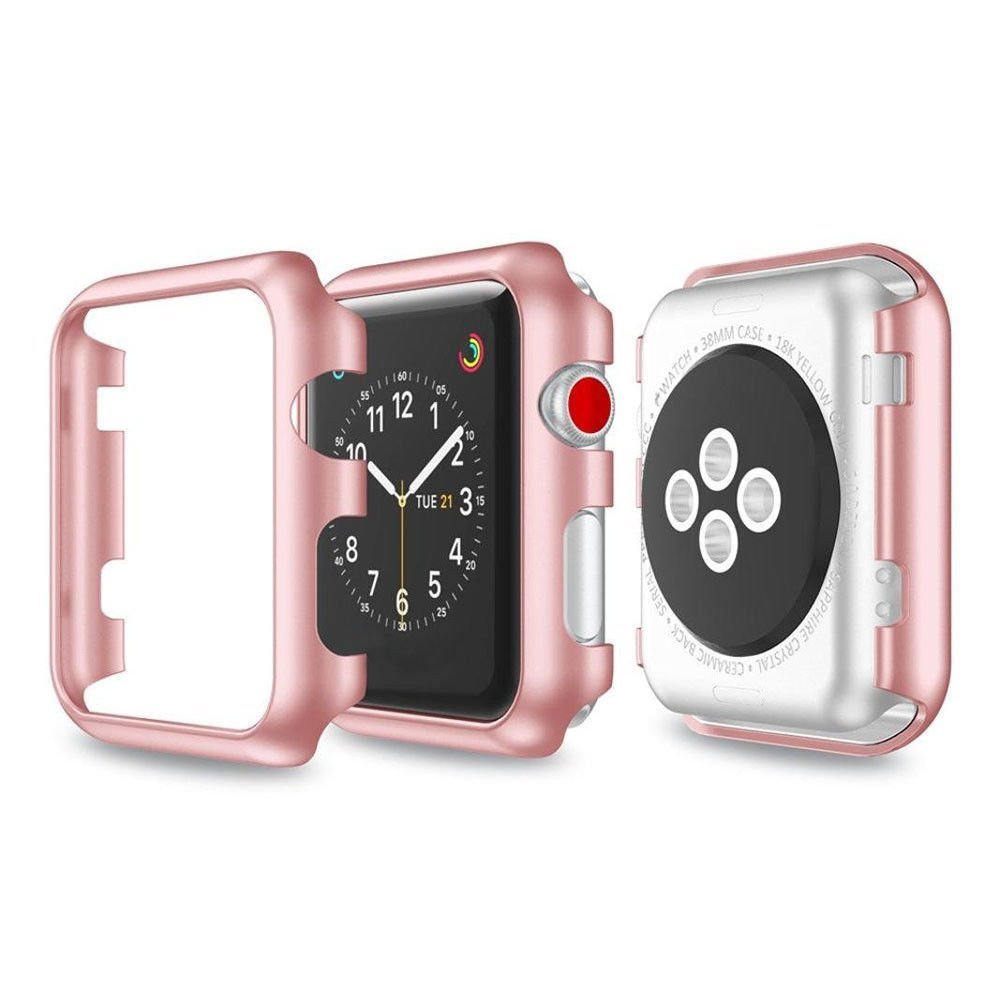 Snap On Bumper Hard Cover Case + 9H Tempered Glass for Apple Watch Series 3/2/1 38/42MM (Apple Watch 42MM, Rose Gold)