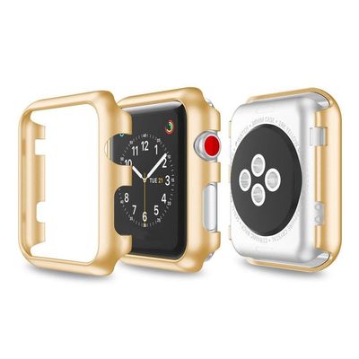 JNSupplier Snap On Bumper Hard Cover Case + 9H Tempered Glass For Apple Watch Series 3/2/1 38/42MM (Apple Watch 38MM, Gold)