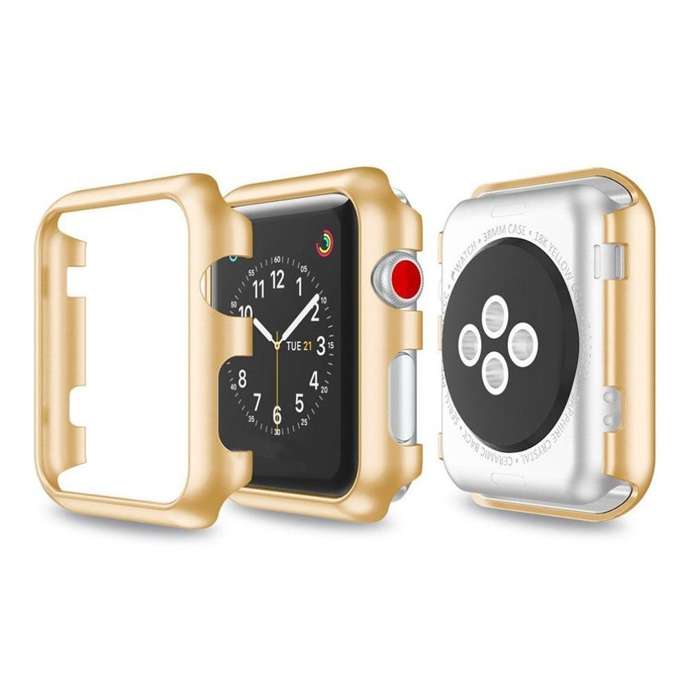JNSupplier Snap On Bumper Hard Cover Case + 9H Tempered Glass For Apple Watch Series 3/2/1 38/42MM (Apple Watch 38MM, Gold)