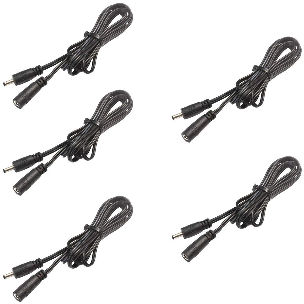 Lvyinyin Extension Cable for Under Cabinet Lighting Dimmable LED Puck Lights Linkable Strip Kit DC 12V 5ft 35-135 DC Connector (#35-135, 5 Packs, Black Cord)