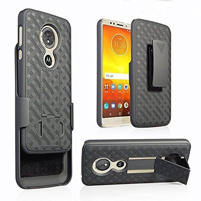 Golden Sheeps Compatible for Motorola Moto E5, Moto G6 Play Case, Belt Clip Holster Cover Shell Kickstand Criss Cross Black New Plaid Design