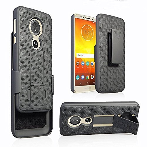 Golden Sheeps Compatible for Motorola Moto E5, Moto G6 Play Case, Belt Clip Holster Cover Shell Kickstand Criss Cross Black New Plaid Design