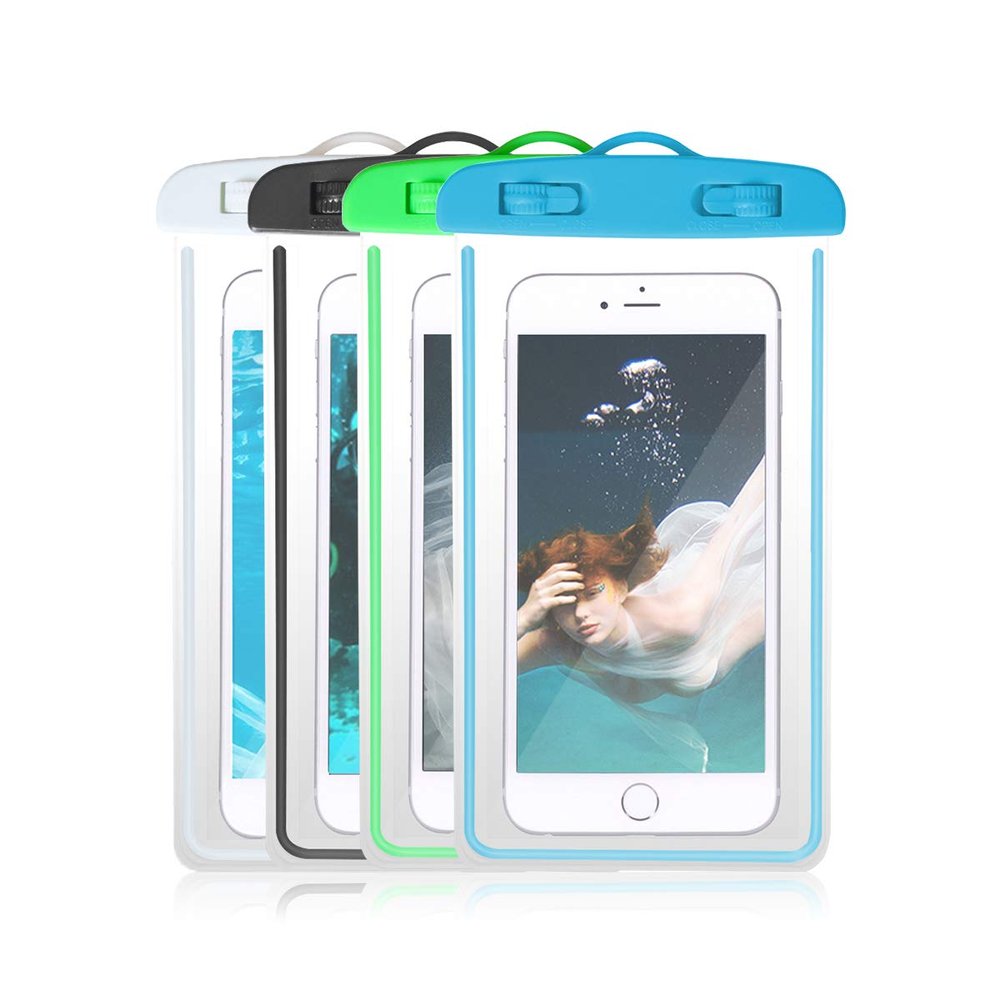 4-Pack Universal IPX8 Waterproof Case, Luminous Cellphone Dry Bag Phone Pouch for iPhone X/8/7Plus/6S Plus/SE/5S, Huawei, Samsung Galaxy Note, Google Pixel up to 6.0" (Assorted D)