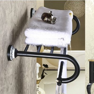 GOWE Ceramic Style Oil Rubbed Bronze Wall Mounted Bathroom Shelf Towel Rack Holder With Towel Bar Hanger W Hooks