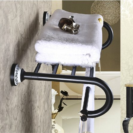 GOWE Ceramic Style Oil Rubbed Bronze Wall Mounted Bathroom Shelf Towel Rack Holder With Towel Bar Hanger W Hooks