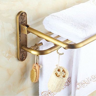 GOWE Luxury Antique Brass Wall Mounted Towel Bar Holder Foldable Towel Rack Hanger