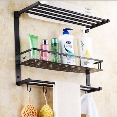 GOWE Oil Rubbed Bronze Bathroom Shelf Foldable Towel Rack Holder Towel Bar Basket