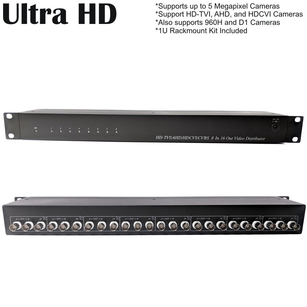 CCTV Camera Pros VDS-8016HD HD-TVI, AHD, HDCVI, Analog CCTV Video Splitter, 8 BNC in, 16 BNC Out