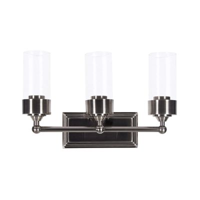 Sunset Lighting F17103-57 Esquire 3 Bathroom Vanity Fixture | Antique Gunmetal Finish with Three Clear Glass Cylinder Shades | Modern Wall Sconce for Bath Lighting