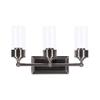 Sunset Lighting F17103-57 Esquire 3 Bathroom Vanity Fixture | Antique Gunmetal Finish with Three Clear Glass Cylinder Shades | Modern Wall Sconce for Bath Lighting view 1