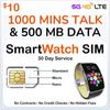 SpeedTalk Mobile Smart Watch SIM Card, 1000 Minutes Talk & 500MB Data for 4G LTE GSM Smartwatches | 3 in 1 Simcard | 30 Days Service | USA Canada Mexico Roaming view 1