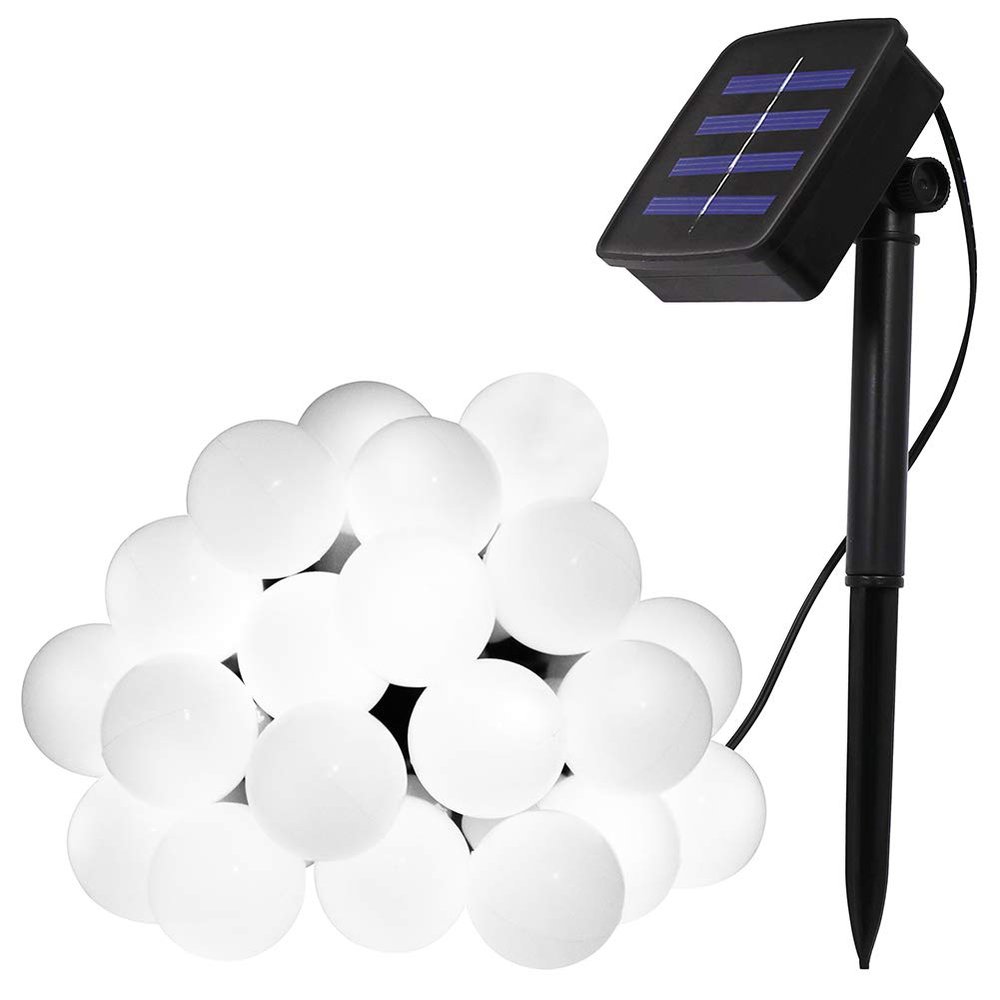 XUNATA 31ft LED String Lights, Solar Powered Flexible Waterproof 50 LEDs White Ball Lights for Indoor Outdoor Home Patio Lawn Garden Party Holiday Decorations(White)