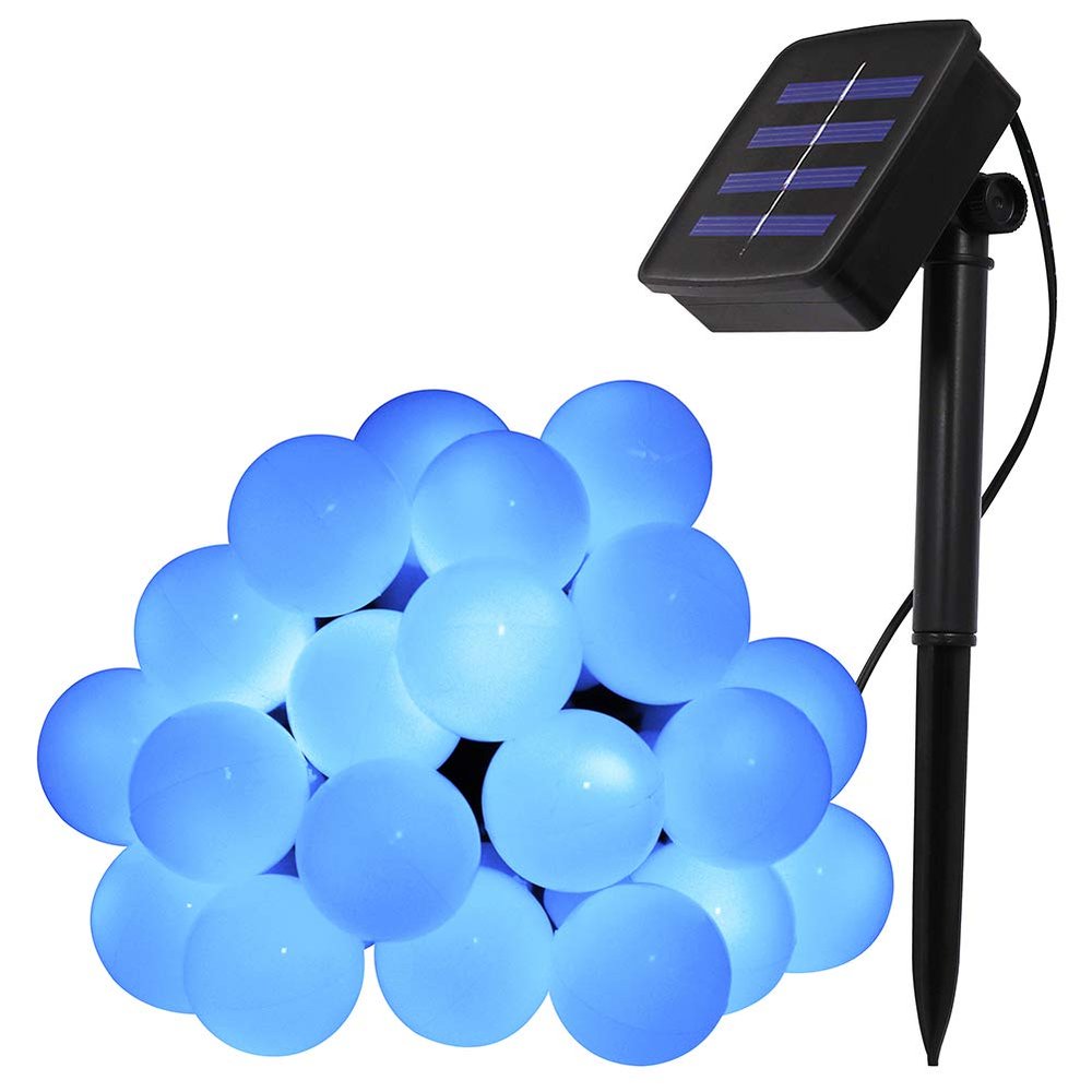 XUNATA 40ft Solar LED String Lights, Flexible Waterproof 100 LEDs White Ball Lights for Indoor Outdoor Home Patio Lawn Garden Party Holiday Decorations(Blue)