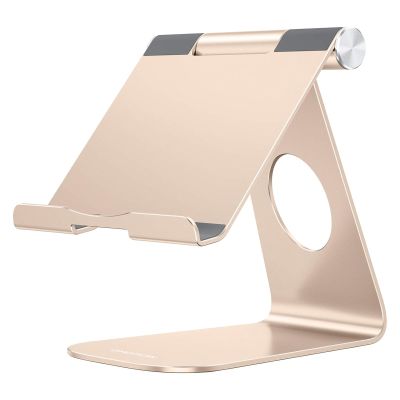 OMOTON T1 Adjustable Tablet Stand for Desk, Aluminum Holder for iPad Gold