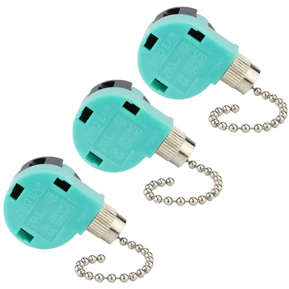 Ceiling Fan Switch 3 Speed 4 Wire Zing Ear ZE-268S6 Pull Chain Switch Control Replacement 3 Speed Control Switch Ceiling Fans, Wall Lamps, Cabinet Light, Nickel 3PCS