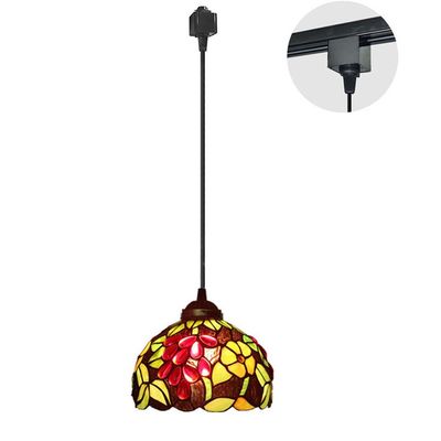 KIVERN Track Pendant Light with 3.3 Ft Cord and Track Adapter for Kitchen Island, Dining Room, Multi-Colored Glass Lampshade