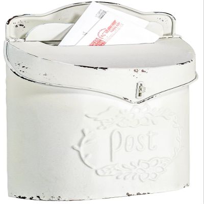 Red Co. 10.5 x 15 Decorative Distressed Metal Wall-Mounted Post Mailbox, Farmhouse White