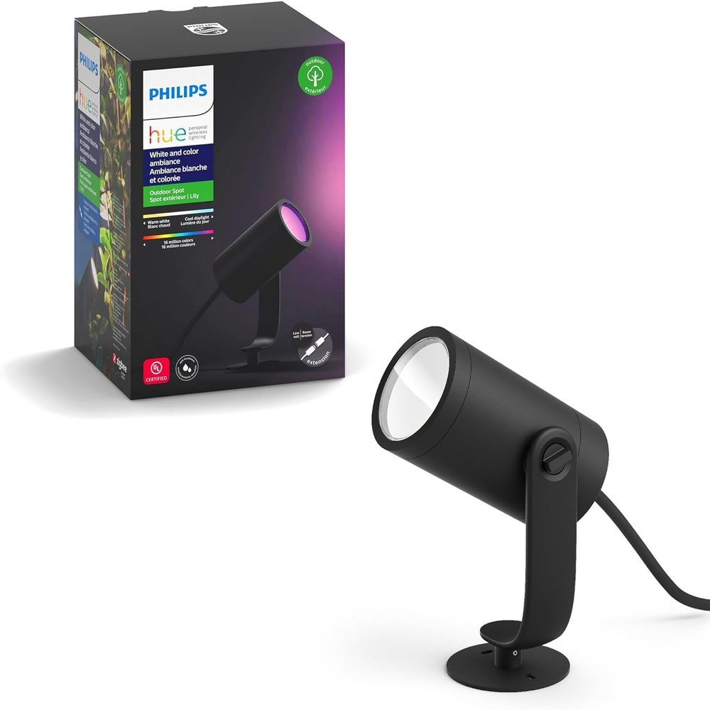 Philips Hue Lily Outdoor Smart LED Spotlight - White & Color Ambiance - Low Voltage Landscape Lighting - 1 Pack - Requires Bridge and Power Supply - Control with App and Voice - Weatherproof