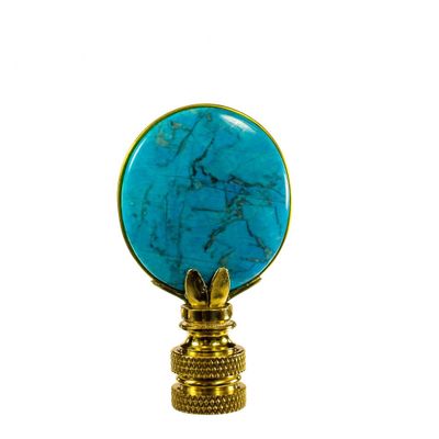 Light Lapis Oval Lamp Finial with Polished Brass Base 2.5"h