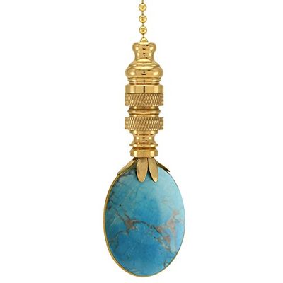Light Lapis Oval Ceiling Fan Pull, 2.5"h with 12" Polished Brass Chain