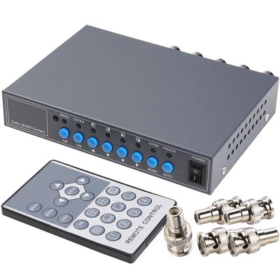 UHPPOTE 4CH Color Quad System Video Splitter CCTV Camera Processor with Remote Control 5 BNC Adapter