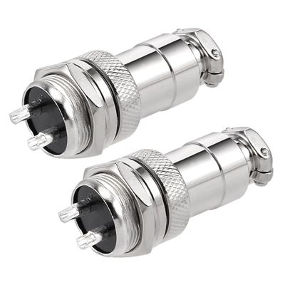 uxcell 2pcs Aviation Connector Plug 16mm 2P 7A 125V GX16-2 Silver Tone