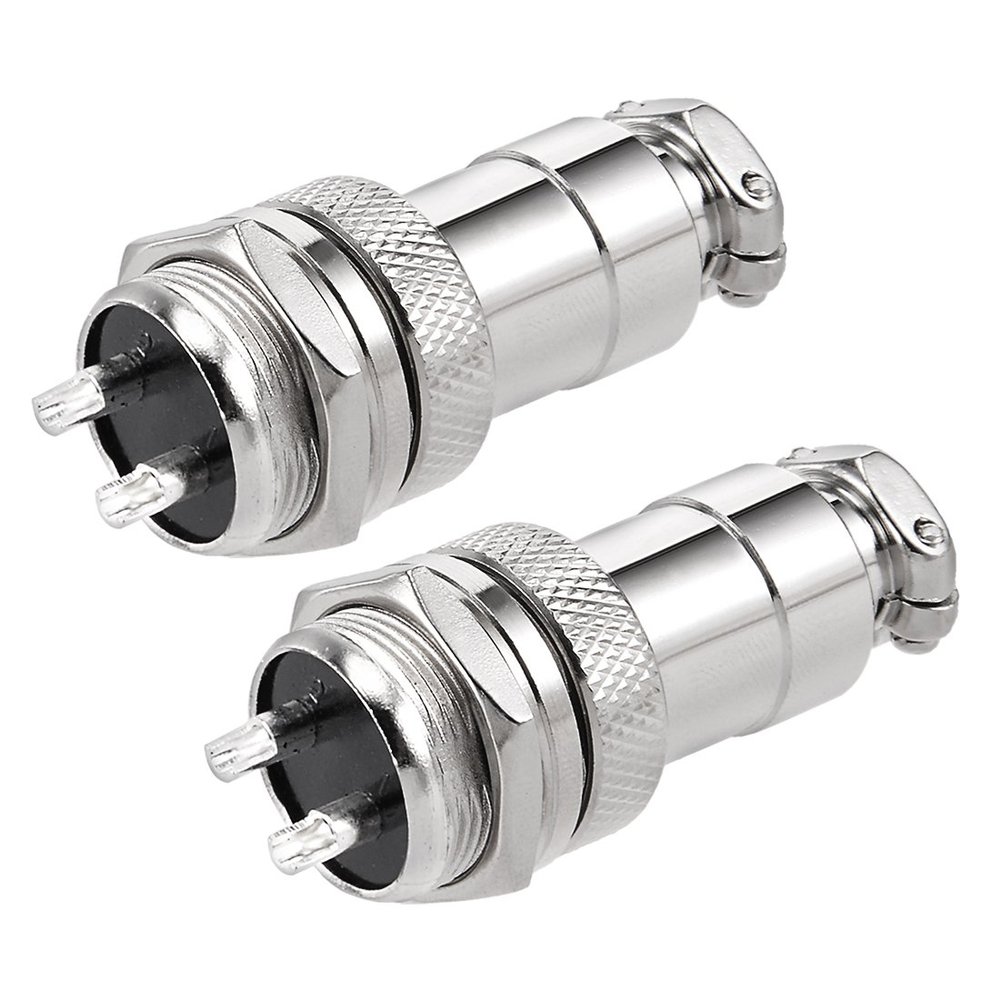 uxcell 2pcs Aviation Connector Plug 16mm 2P 7A 125V GX16-2 Silver Tone