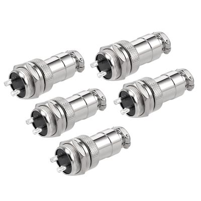 uxcell 5pcs Aviation Connector Plug 16mm 2P 7A 125V GX16-2 Silver Tone