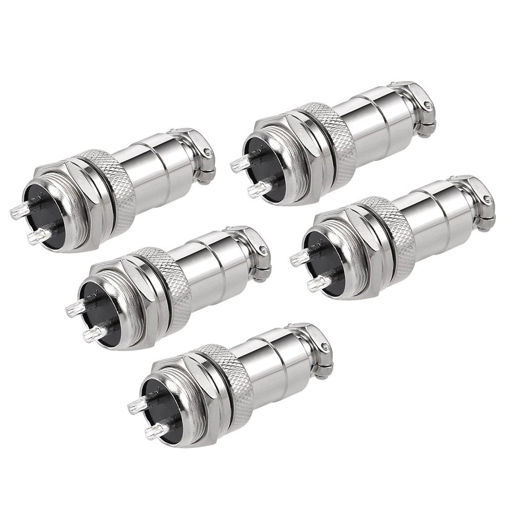 uxcell 5pcs Aviation Connector Plug 16mm 2P 7A 125V GX16-2 Silver Tone