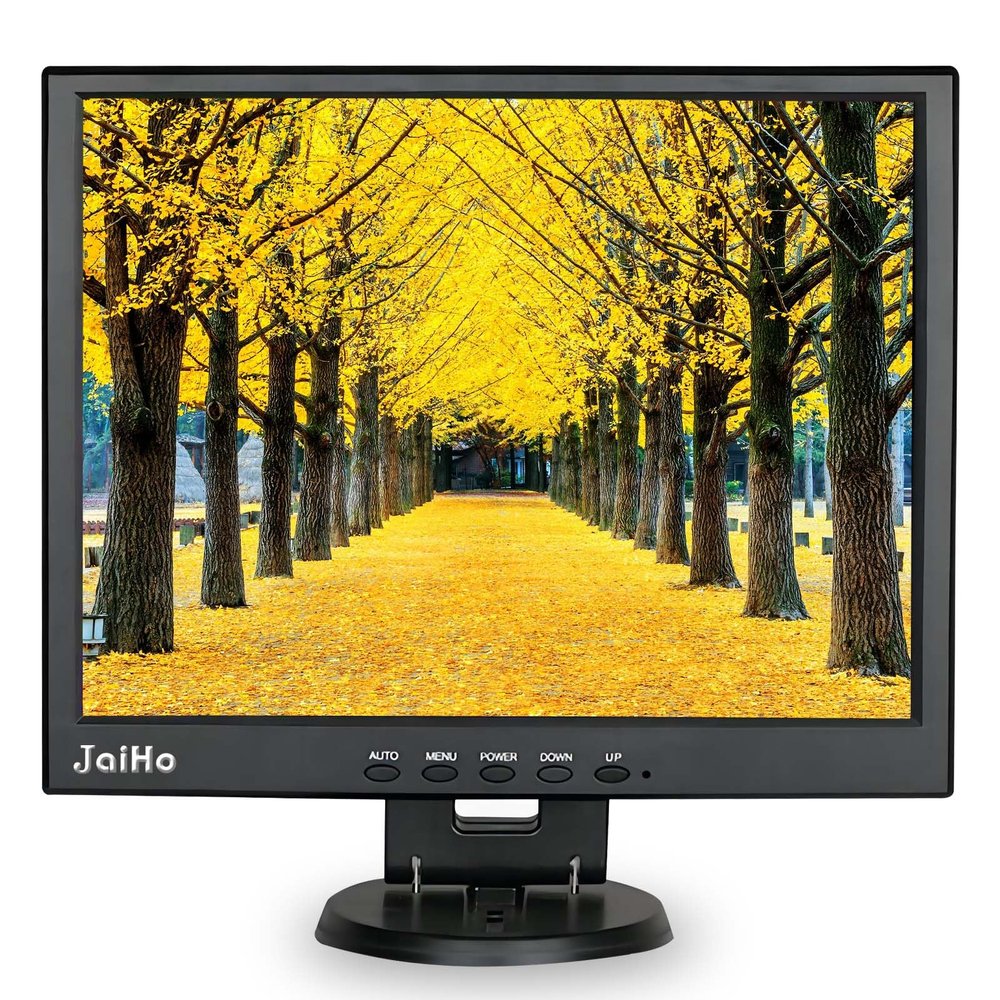 JaiHo 15-Inch 4:3 Security Monitor, 1024x768 No Image Stretching CCTV Screen with Metal Housing, BNC HDMI VGA AV USB Input, Industrial Display with Built-in Speakers Remote Control & VESA Mount