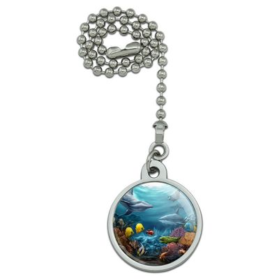 Coral Reef Ocean Scene Dolphin Turtle Shark Stingray Fish Ceiling Fan and