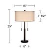 Bernie 25" High Table Lamps Set of 2 Bronze Brown USB Ports A+C Charging view 3