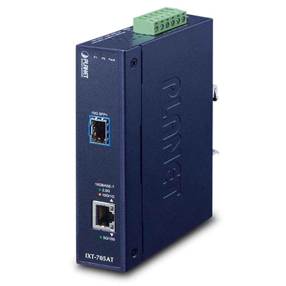 PLANET TECHNOLOGY IXT-705AT Industrial 10G/5G/2.5G/1G/100M Copper to 10GBASE-X SFP+ Media Converter