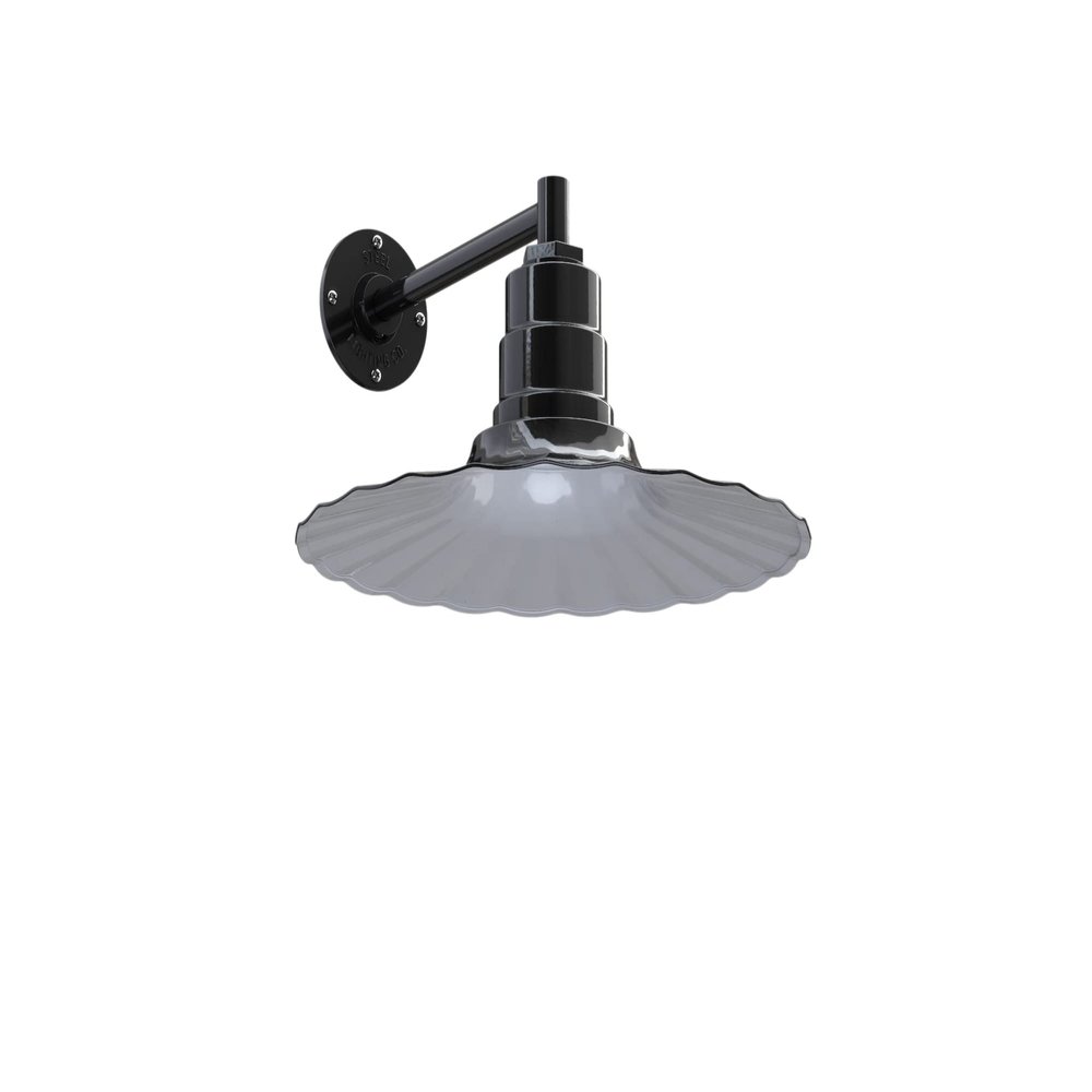 Radial Wave Gooseneck Barn Light Outdoor 16 Inch Fluted Retro Wall | Black