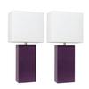 Elegant Designs LC2000-EGP-2PK 2 Pack Modern Leather Table Lamps with White Fabric Shades, Eggplant view 1