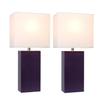 Elegant Designs LC2000-EGP-2PK 2 Pack Modern Leather Table Lamps with White Fabric Shades, Eggplant view 2