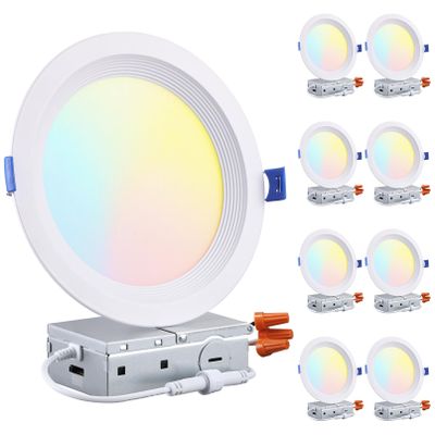 TORCHSTAR 8-Pack 5CCT 6 Inch Slim LED Recessed Lights, Anti-Glare, Aluminum
