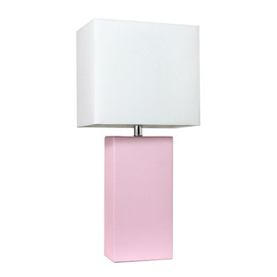 Elegant Designs LT1025-BPK Modern Leather Table Lamp with White Fabric Shade, Blush Pink