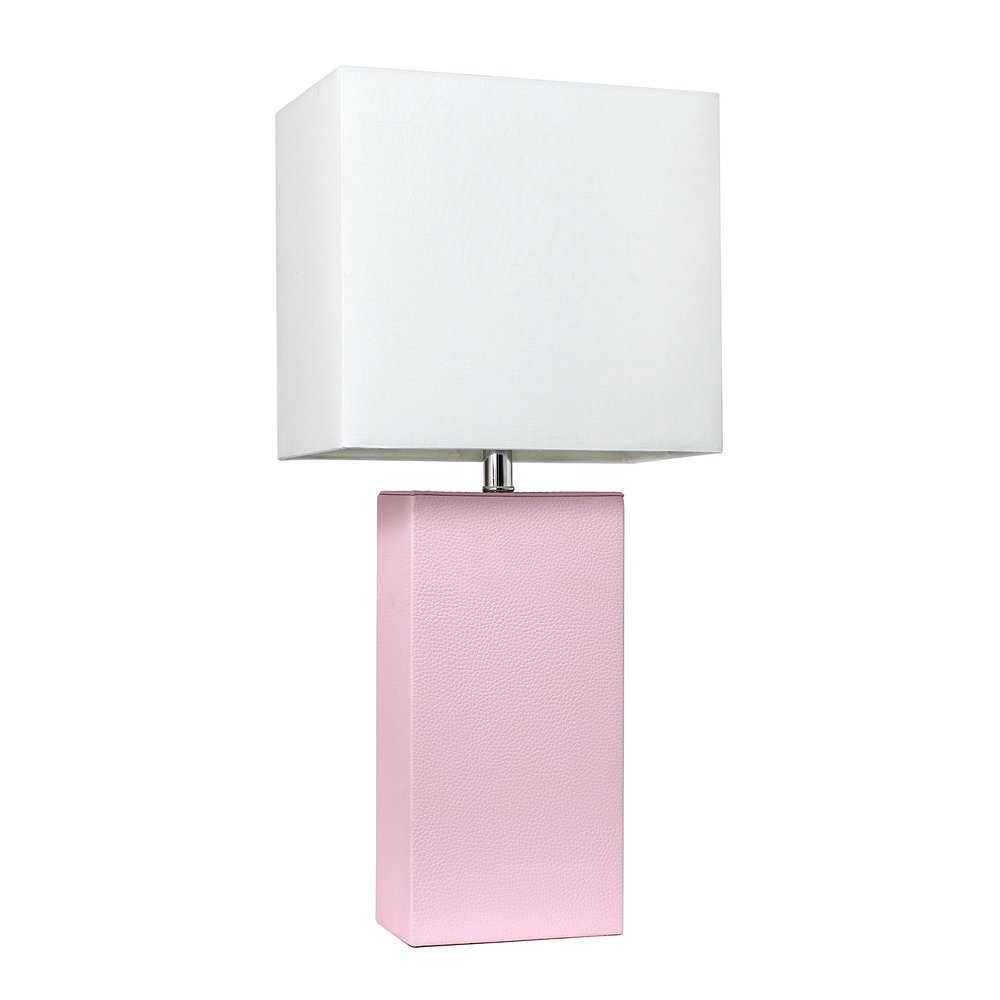 Elegant Designs LT1025-BPK Modern Leather Table Lamp with White Fabric Shade, Blush Pink