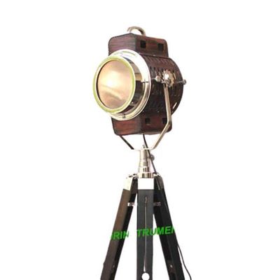 THOR INSTRUMENTS Classical Vintage Nautical Spotlight with Leather Black Wooden Tripod Stand Rustic Vintage Home Decor Gifts