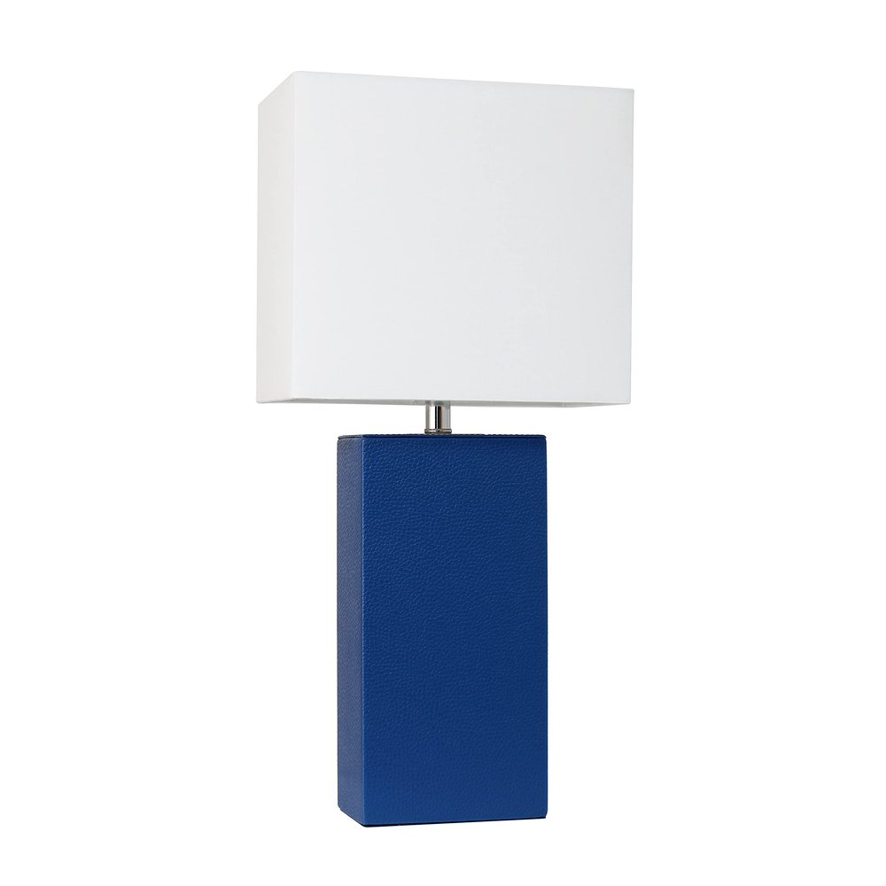 Elegant Designs LT1025-BLU Modern Leather Table Lamp with White Fabric Shade, Blue