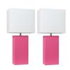 Elegant Designs LC2000-HPK-2PK 2 Pack Modern Leather Table Lamps with White Fabric Shades, Hot Pink view 1