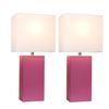 Elegant Designs LC2000-HPK-2PK 2 Pack Modern Leather Table Lamps with White Fabric Shades, Hot Pink view 2