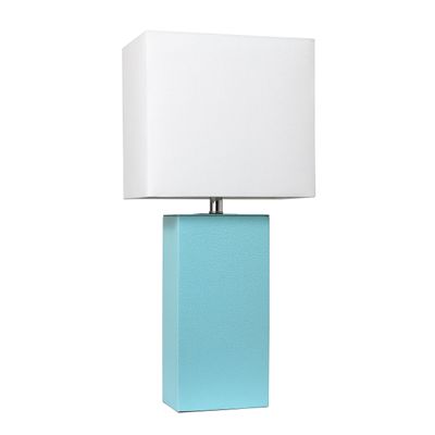 Elegant Designs LT1025-AQU Modern Leather Table Lamp with White Fabric Shade, Aqua
