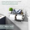 APLusee Double Toilet Paper Holder with Shelf, 304 Stainless Steel Brushed Nickel Bathroom Tissue Holder, Commercial Paper Roll Dispenser Wall Mounted view 2