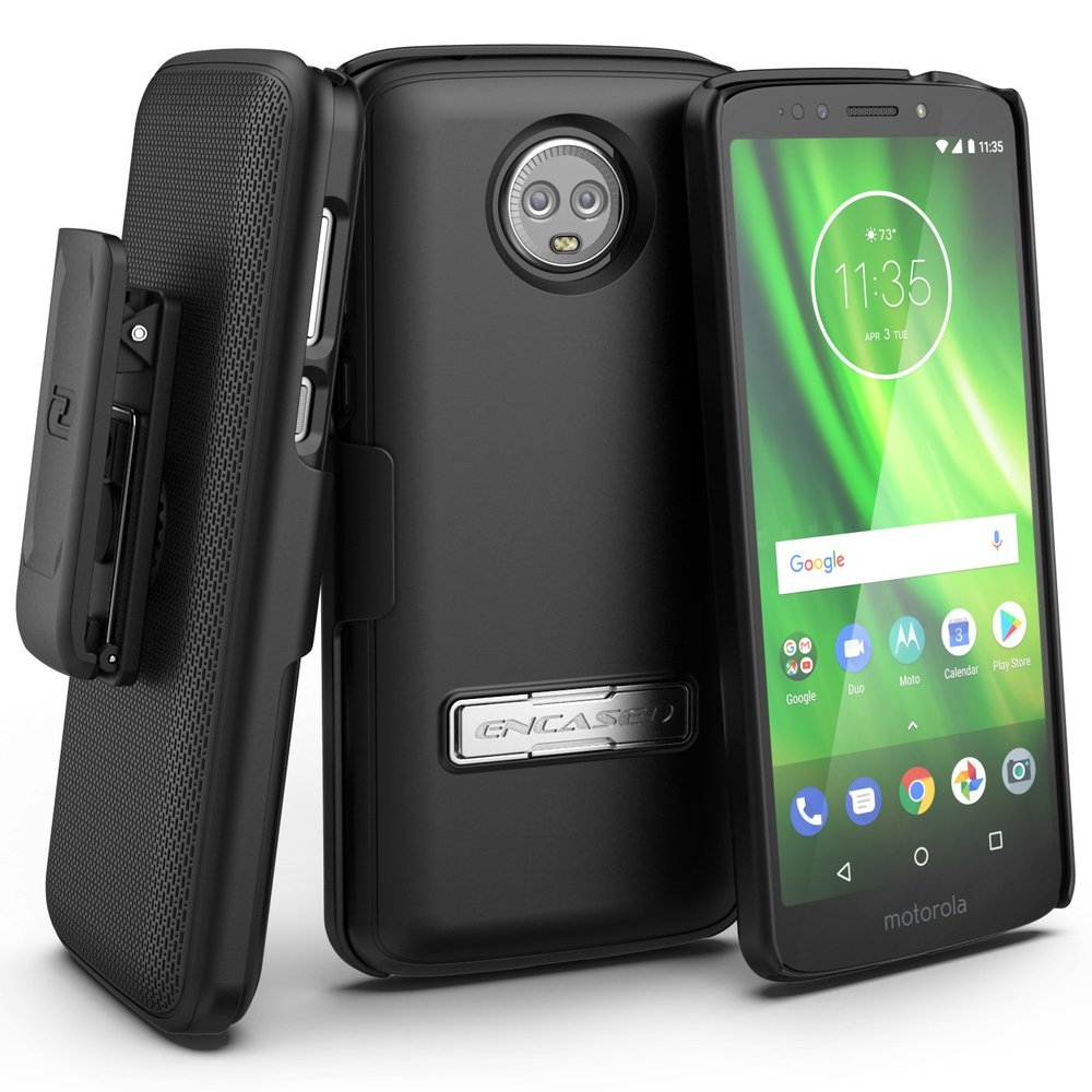 Encased Moto G6 Phone Case with Belt Clip Holster - Rubberized Slim Combo with Metal Kickstand (Slimline Series)