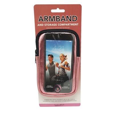 Formfit Armband and Storage Compartment for Smartphones. Sweat Resistant. Multi Use. Compatible with iPhone, Samsung Galaxy, Android & Most Smartphones. Metallic Pink.