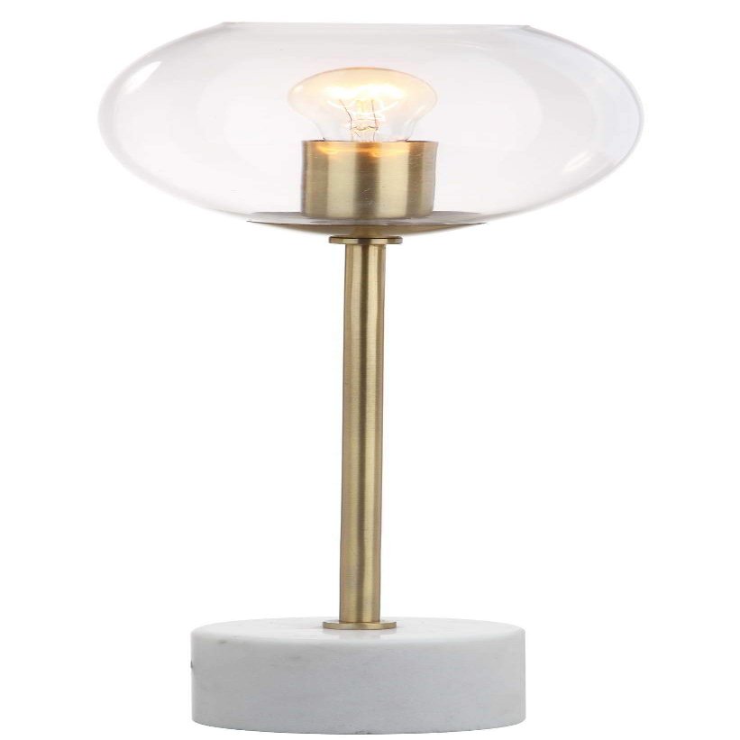 Safavieh Lighting Collection Caden Brass Gold/ White 22-inch Bedroom Living Room Home Office Desk Nightstand Table Lamp (LED Edison Bulb Included)